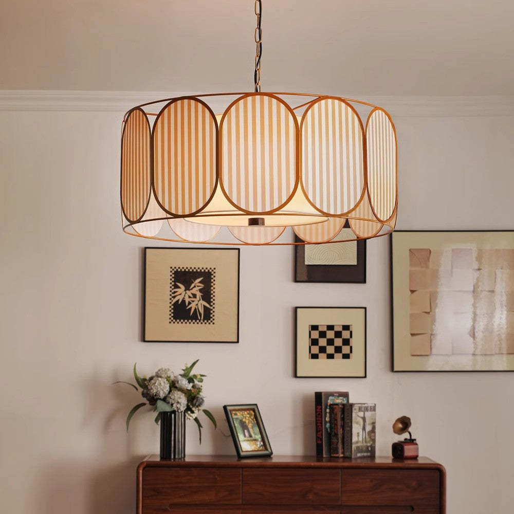 French Striped Floral Fabric Chandelier