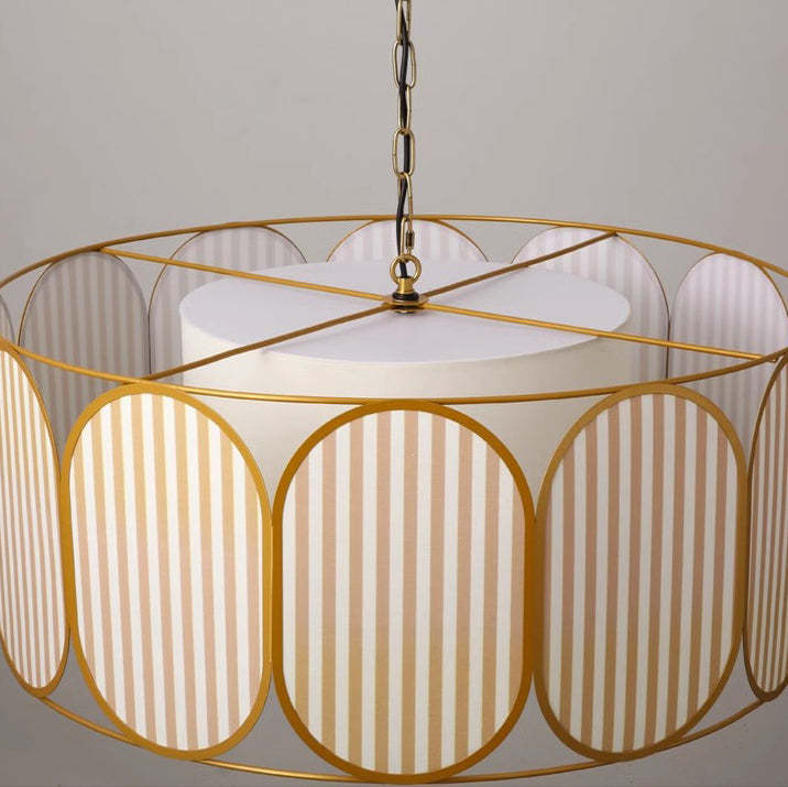 French Striped Floral Fabric Chandelier — Dark Blue + Black / 110V-120V For US/CA