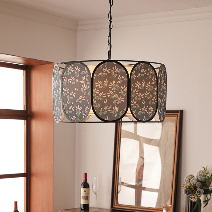 French Striped Floral Fabric Chandelier