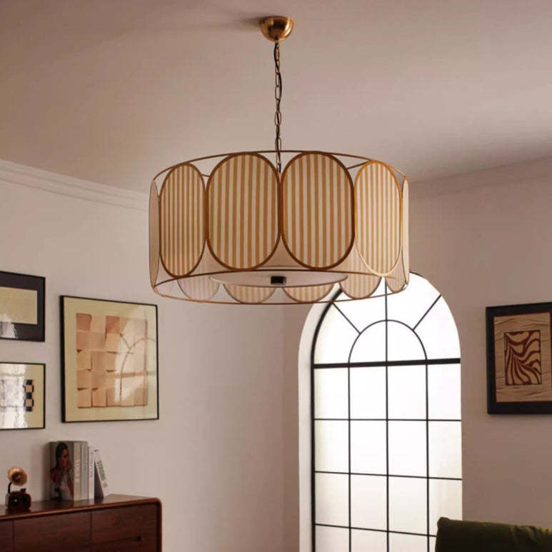 French Striped Floral Fabric Chandelier