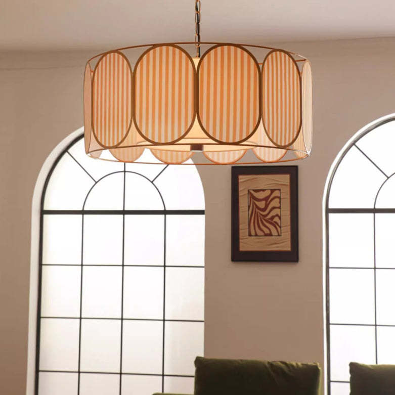 French Striped Floral Fabric Chandelier