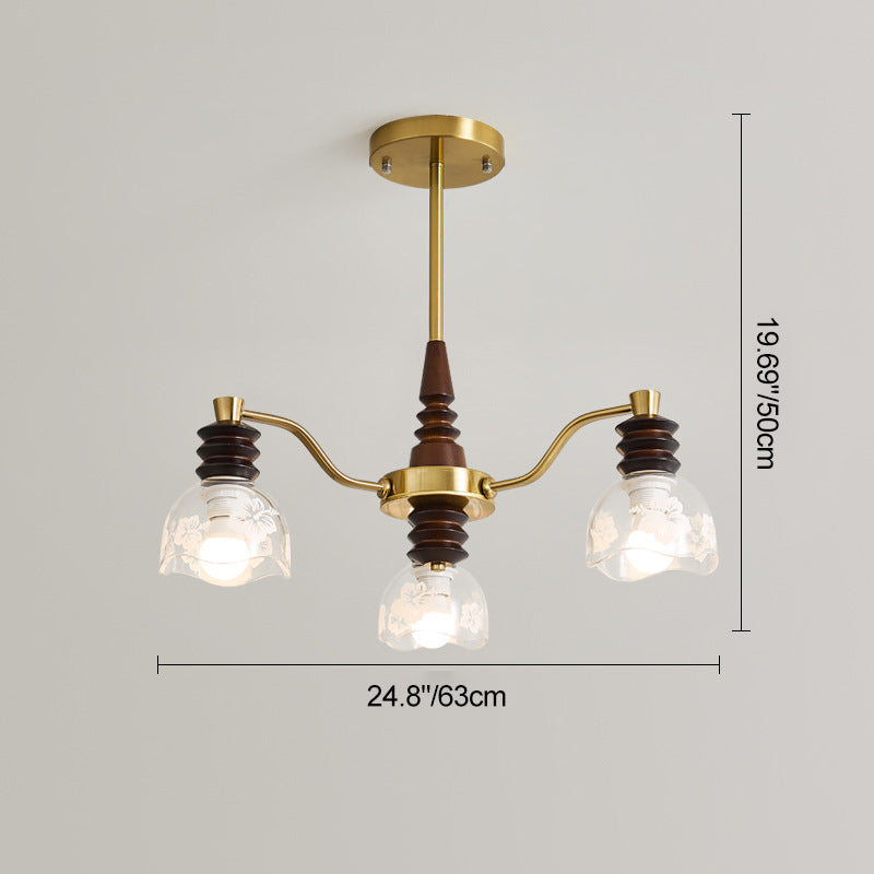 French Semicircle Rubber Wood Iron Glass Chandelier — B - 3 / 220V-240V For UK/AU