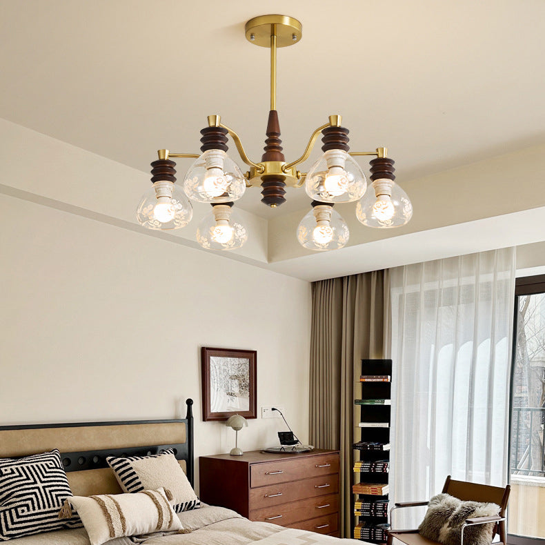 French Semicircle Rubber Wood Iron Glass Chandelier — A - 3 / 220V-240V For UK/AU