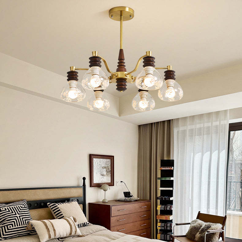 French Semicircle Rubber Wood Iron Glass Chandelier — A - 3 / 220V-240V For UK/AU