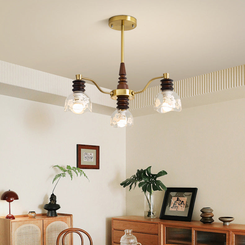 French Semicircle Rubber Wood Iron Glass Chandelier — A - 3 / 110V-120V For US/CA