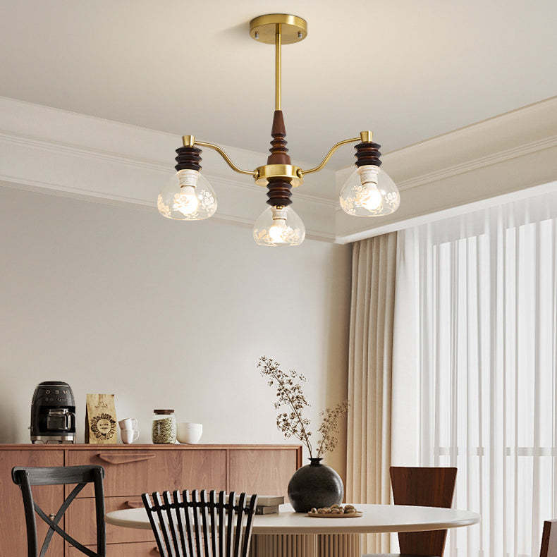 French Semicircle Rubber Wood Iron Glass Chandelier