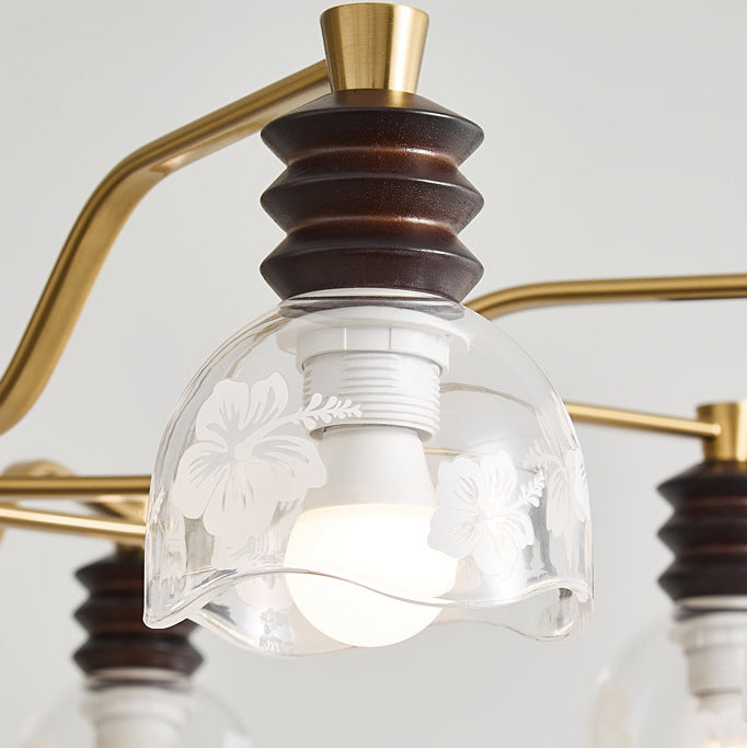 French Semicircle Rubber Wood Iron Glass Chandelier — B - 8 / 220V-240V For UK/AU