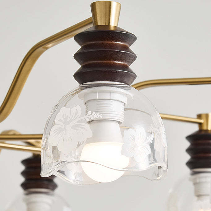 French Semicircle Rubber Wood Iron Glass Chandelier — B - 8 / 220V-240V For UK/AU