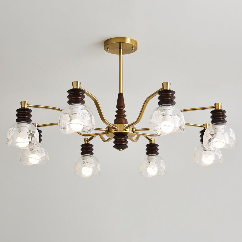 French Semicircle Rubber Wood Iron Glass Chandelier