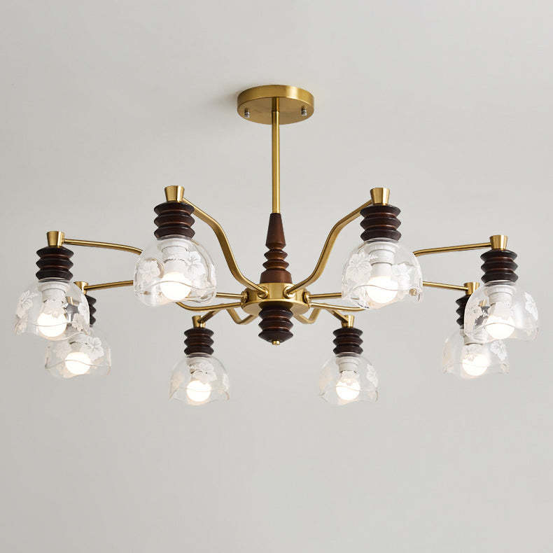 French Semicircle Rubber Wood Iron Glass Chandelier