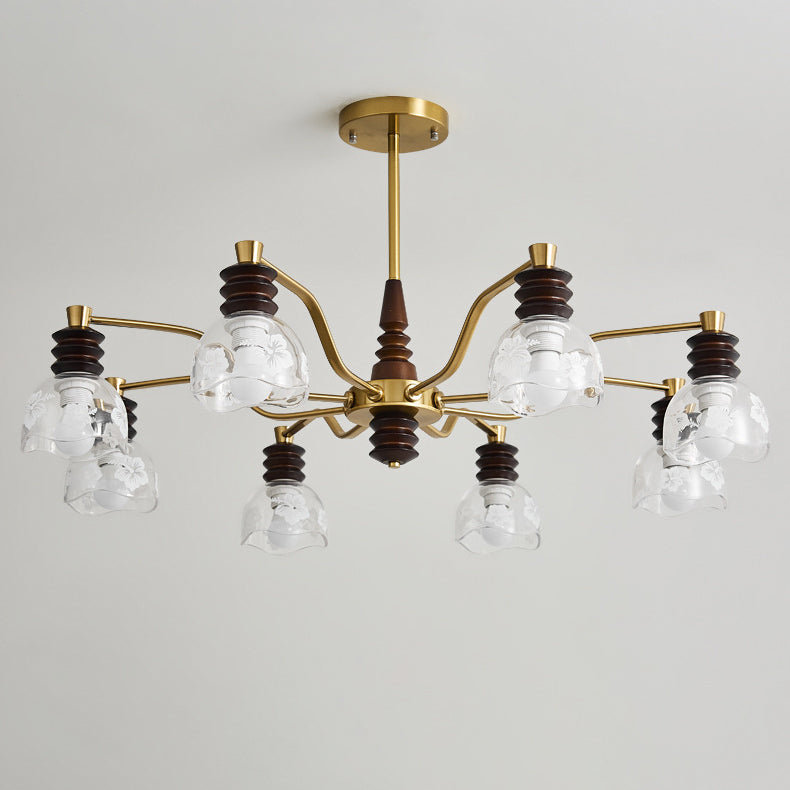 French Semicircle Rubber Wood Iron Glass Chandelier