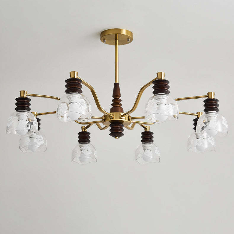 French Semicircle Rubber Wood Iron Glass Chandelier