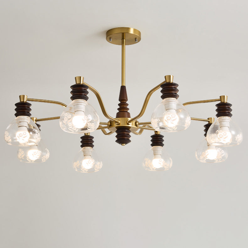 French Semicircle Rubber Wood Iron Glass Chandelier
