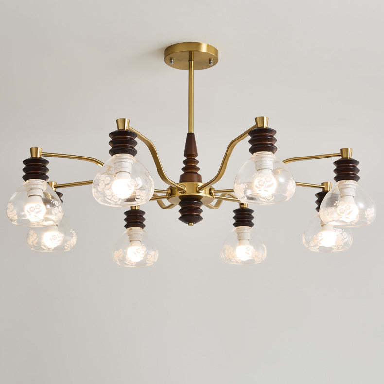 French Semicircle Rubber Wood Iron Glass Chandelier