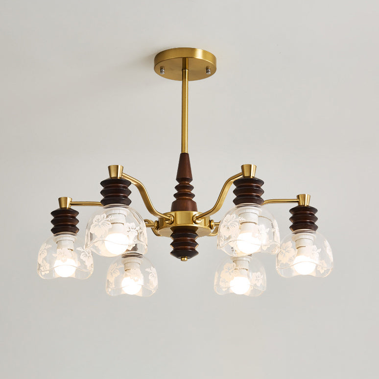 French Semicircle Rubber Wood Iron Glass Chandelier