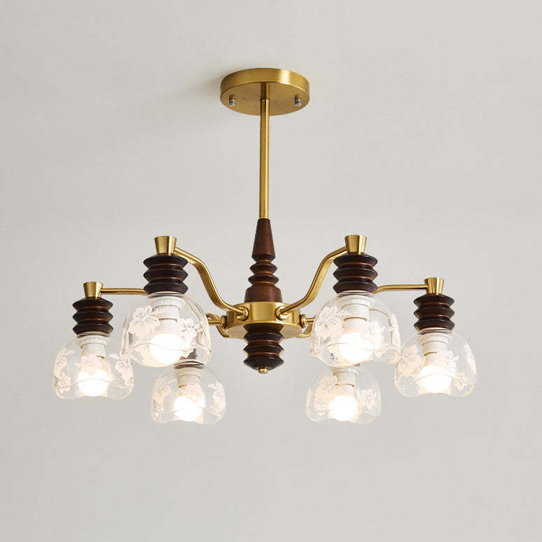 French Semicircle Rubber Wood Iron Glass Chandelier