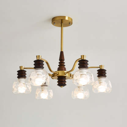 French Semicircle Rubber Wood Iron Glass Chandelier