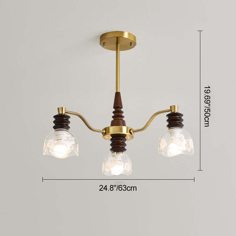 French Semicircle Rubber Wood Iron Glass Chandelier — B - 3 / 220V-240V For UK/AU