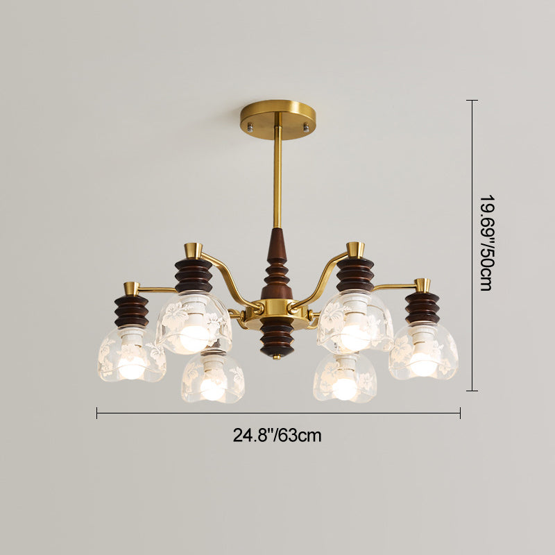French Semicircle Rubber Wood Iron Glass Chandelier — A - 6 / 110V-120V For US/CA