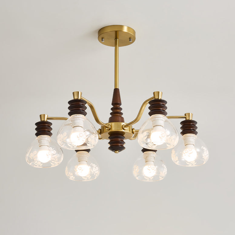 French Semicircle Rubber Wood Iron Glass Chandelier
