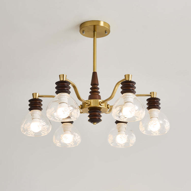 French Semicircle Rubber Wood Iron Glass Chandelier