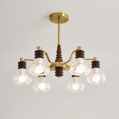 French Semicircle Rubber Wood Iron Glass Chandelier