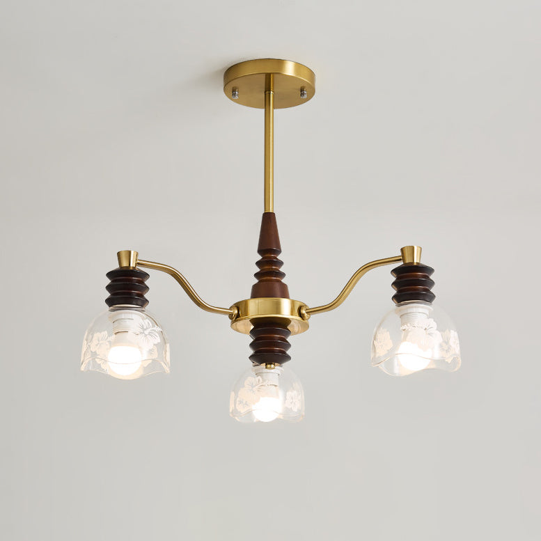 French Semicircle Rubber Wood Iron Glass Chandelier