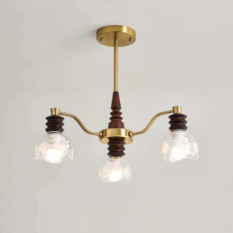 French Semicircle Rubber Wood Iron Glass Chandelier