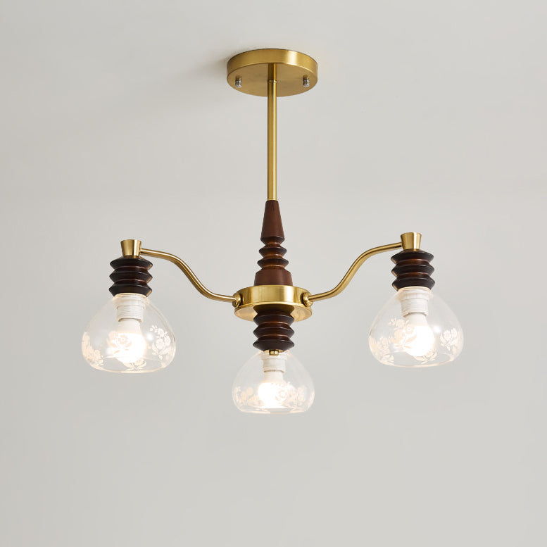 French Semicircle Rubber Wood Iron Glass Chandelier