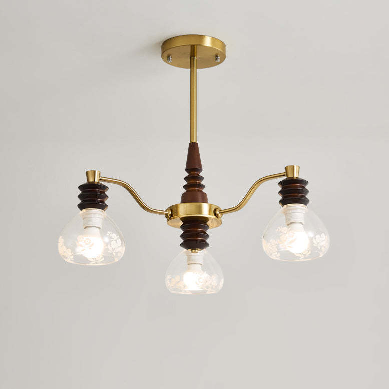 French Semicircle Rubber Wood Iron Glass Chandelier
