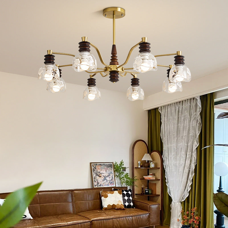 French Semicircle Rubber Wood Iron Glass Chandelier — B - 3 / 110V-120V For US/CA