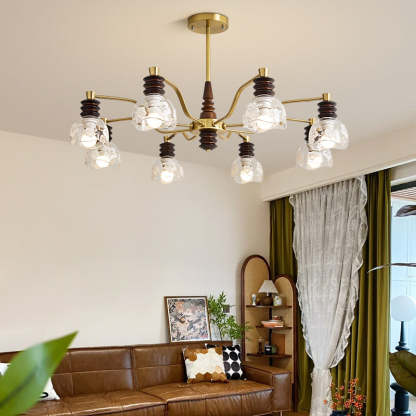 French Semicircle Rubber Wood Iron Glass Chandelier — B - 3 / 110V-120V For US/CA