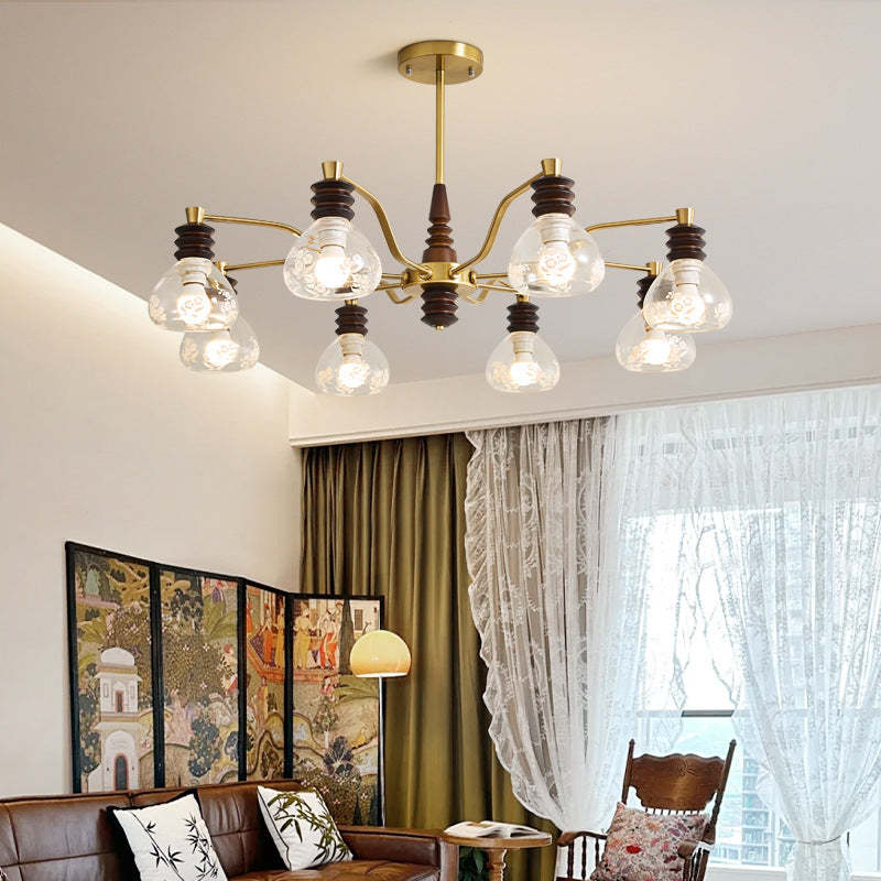 French Semicircle Rubber Wood Iron Glass Chandelier