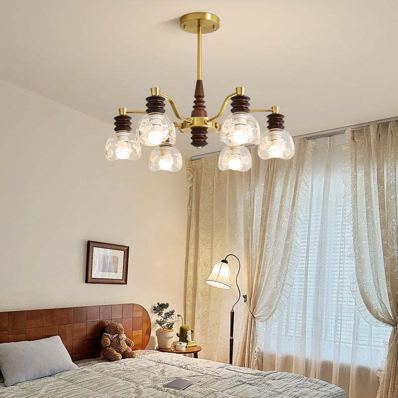 French Semicircle Rubber Wood Iron Glass Chandelier