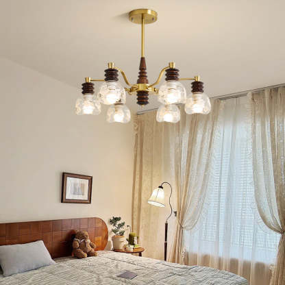 French Semicircle Rubber Wood Iron Glass Chandelier
