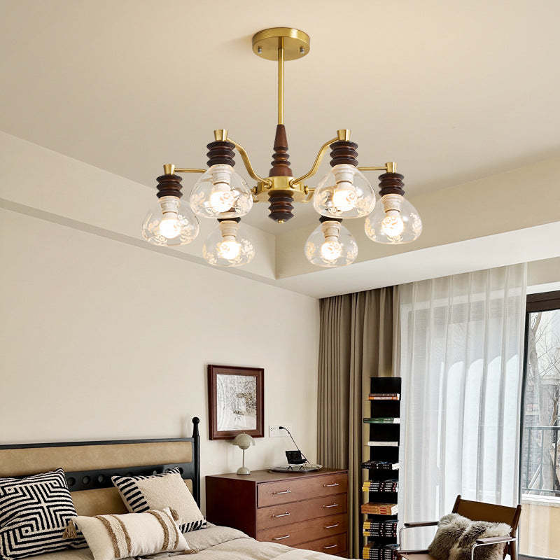 French Semicircle Rubber Wood Iron Glass Chandelier