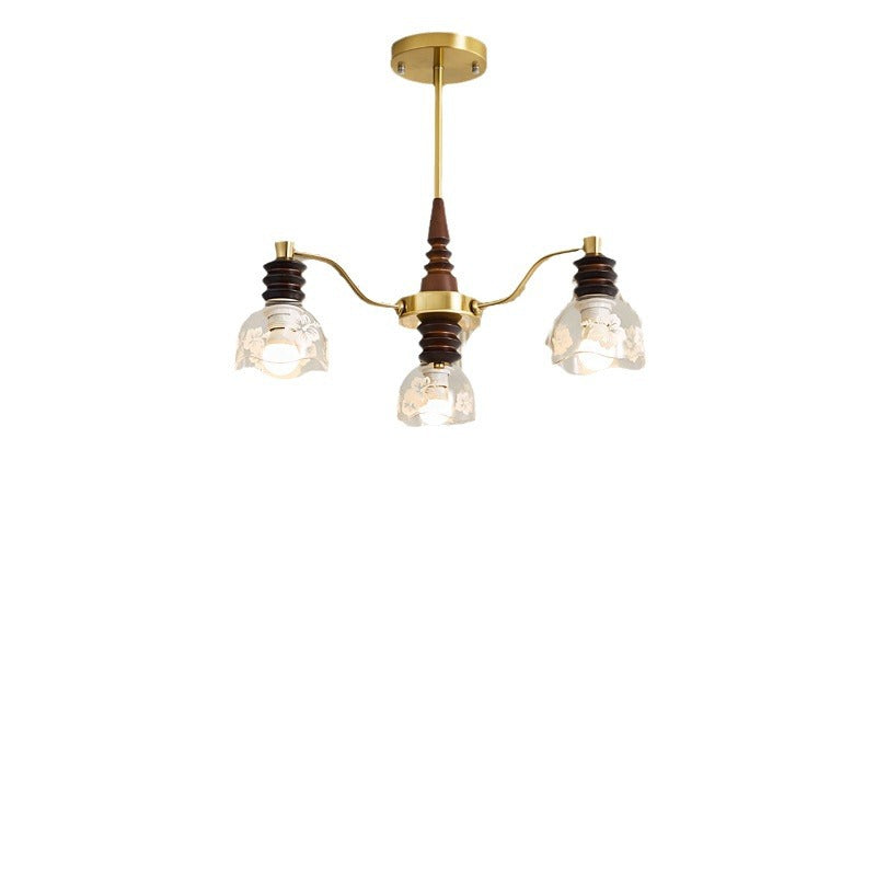 French Semicircle Rubber Wood Iron Glass Chandelier