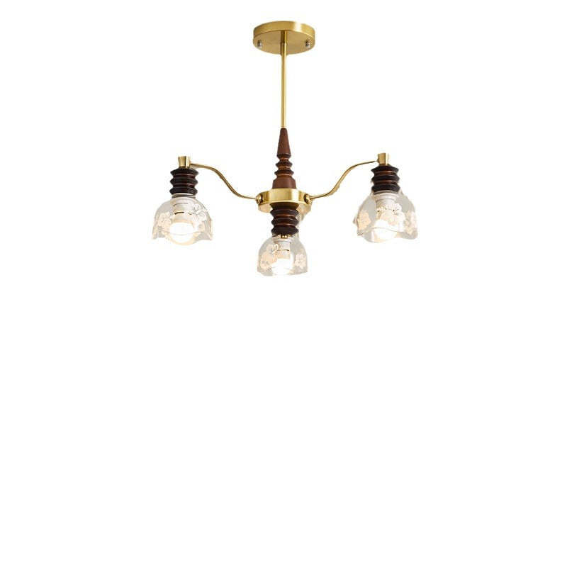 French Semicircle Rubber Wood Iron Glass Chandelier