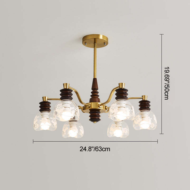 French Semicircle Rubber Wood Iron Glass Chandelier — A - 6 / 110V-120V For US/CA