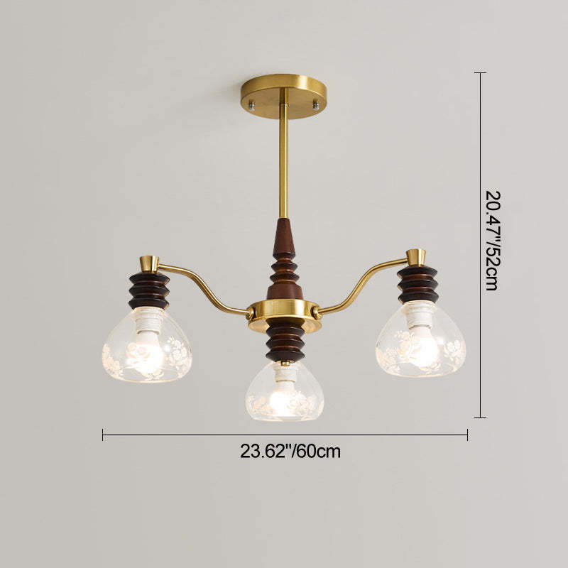 French Semicircle Rubber Wood Iron Glass Chandelier — B - 6 / 110V-120V For US/CA