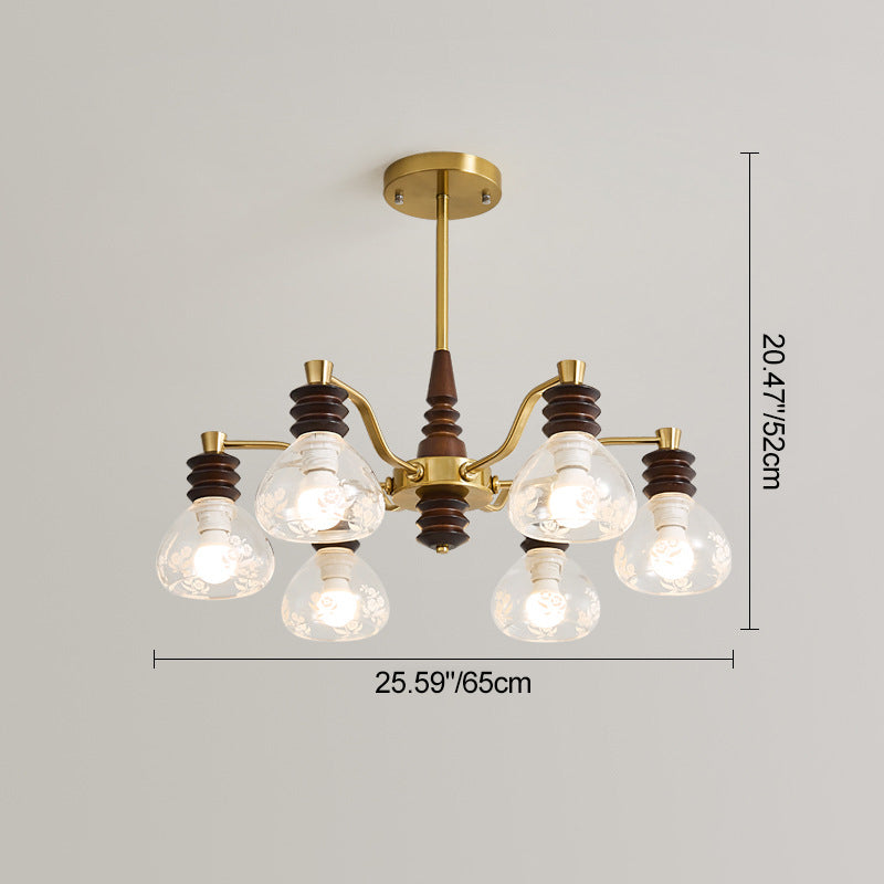 French Semicircle Rubber Wood Iron Glass Chandelier — B - 6 / 220V-240V For UK/AU