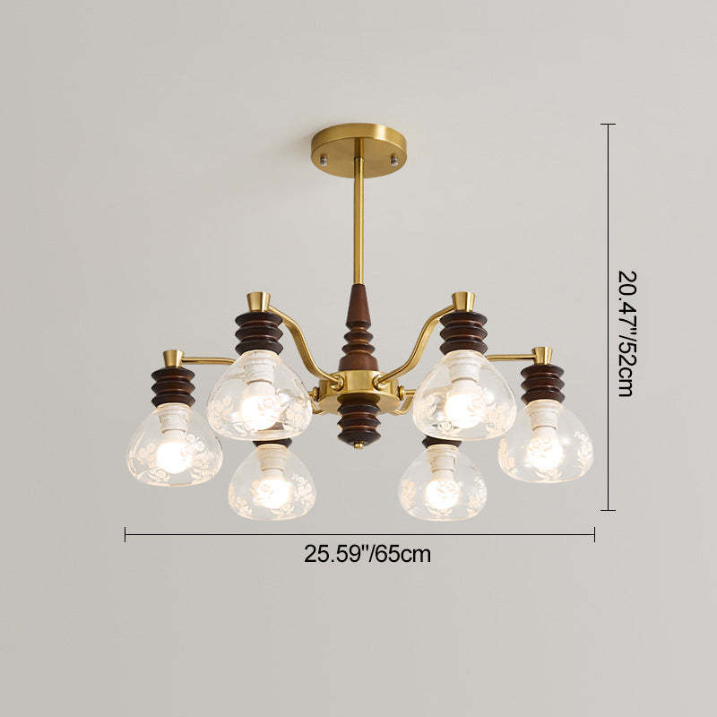 French Semicircle Rubber Wood Iron Glass Chandelier — B - 6 / 220V-240V For UK/AU