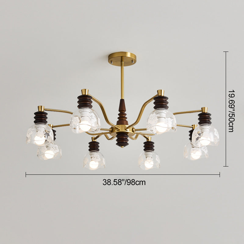 French Semicircle Rubber Wood Iron Glass Chandelier — A - 6 / 220V-240V For UK/AU