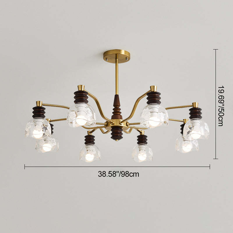 French Semicircle Rubber Wood Iron Glass Chandelier — A - 6 / 220V-240V For UK/AU