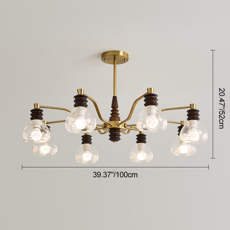 French Semicircle Rubber Wood Iron Glass Chandelier — A - 8 / 110V-120V For US/CA