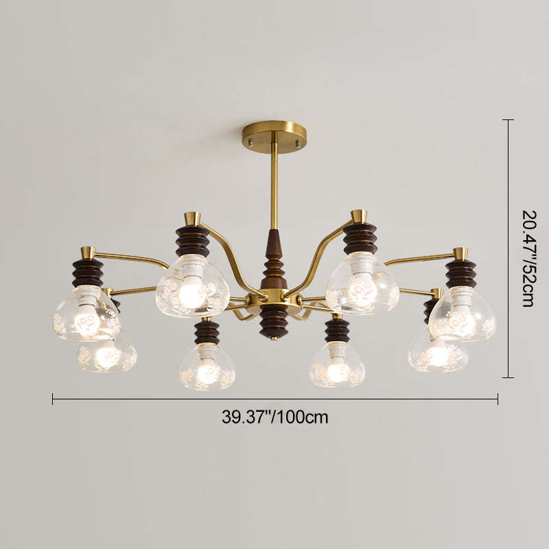 French Semicircle Rubber Wood Iron Glass Chandelier — A - 8 / 110V-120V For US/CA