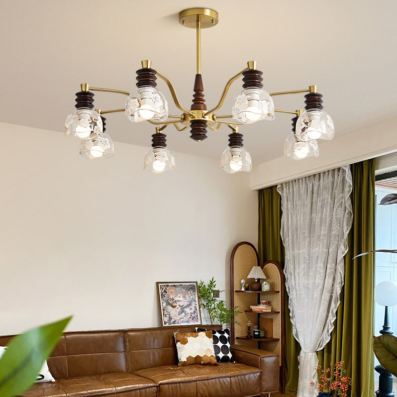 French Semicircle Rubber Wood Iron Glass Chandelier