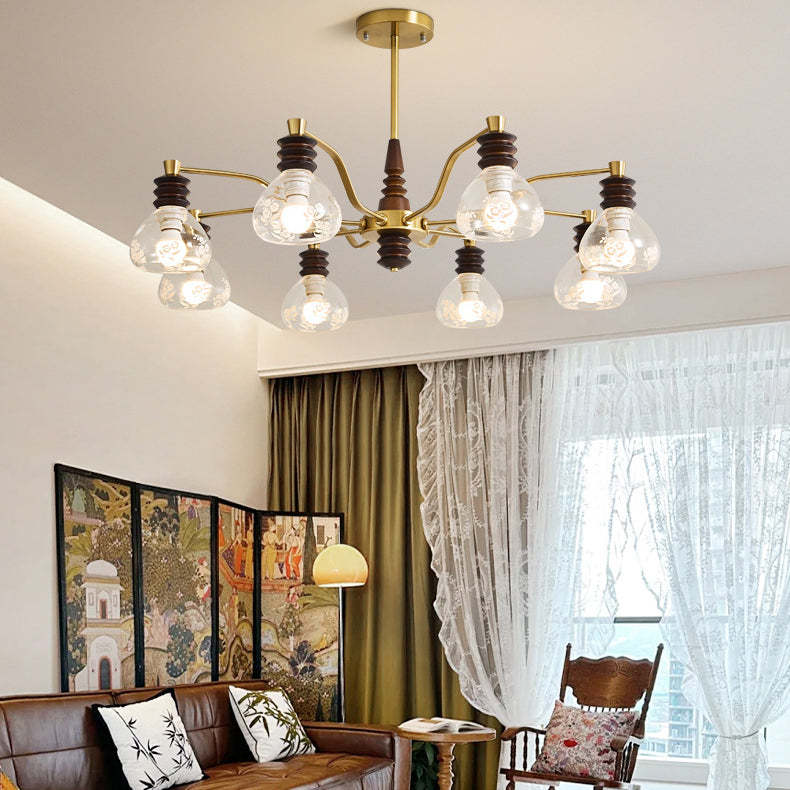 French Semicircle Rubber Wood Iron Glass Chandelier