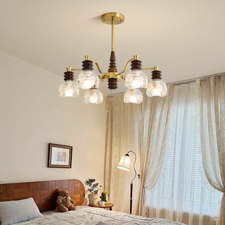 French Semicircle Rubber Wood Iron Glass Chandelier