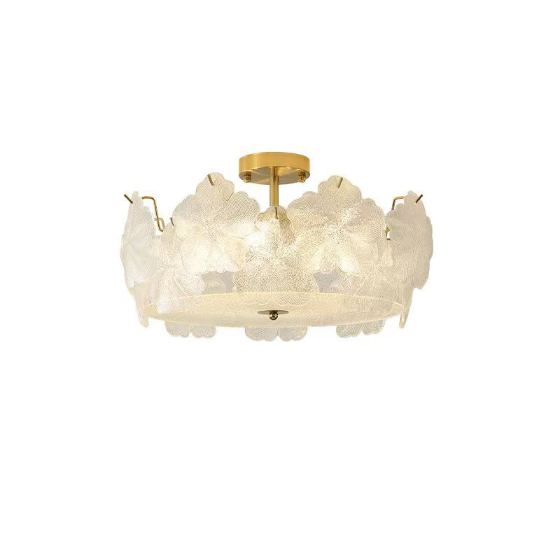 French Snowflake Glass Iron Semi-Flush Ceiling Light